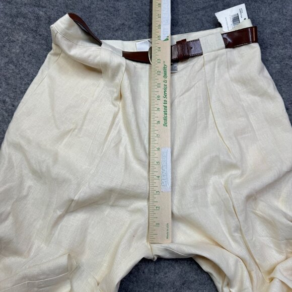 Emma James Pants Womens Sz 16 Cream Linen Blend Belt VTG High Rise Straight NEW - Picture 8 of 11